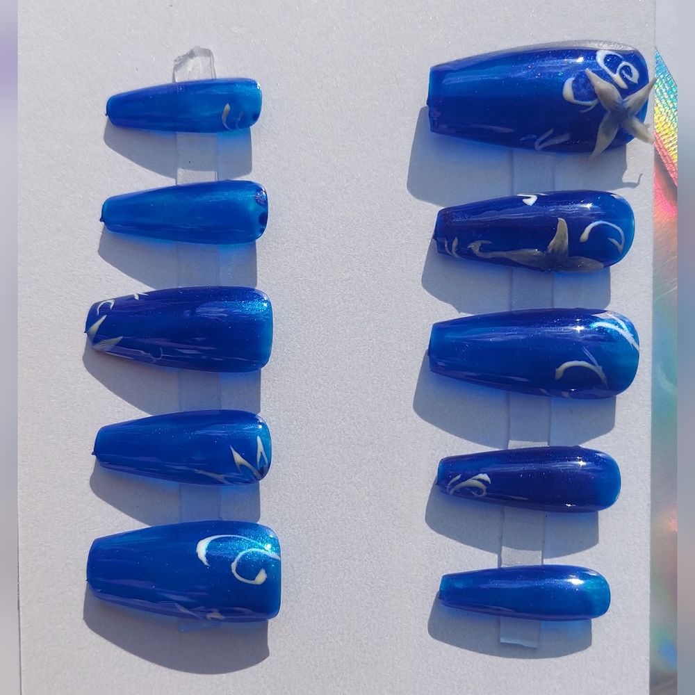 Press On Nails (Handpainted, Blue Paradise Themed)
